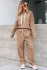 Rose Tan Lace Drawstring Pullover Hoodie and High Waist Pants Corduroy Suit