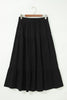 Black Elastic Waist Ruffled Tiered Flared Denim Maxi Skirt