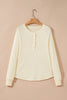 Oatmeal Textured Knit Half Buttons Henley Top