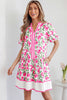 Multicolour Sweet Floral Print Striped Color Block Trim Short Dress