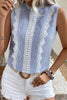 Sky Blue Stripe Lace Patchwork Crew Neck Tank Top