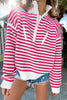 Pink Stripe Zip up Collar Drop Shoulder Sweater