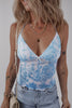 Sky Blue Random Printed Mesh Bow Detail Halterneck Tank Top