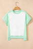 Light Green Color Block Exposed Seam Crew Neck T Shirt