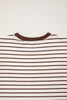 Brown Stripe Ribbed Round Neck Trim Loose Tank Top