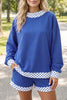Racing Red Polka Dot Trim Baggy Pullover 2pcs Short Set