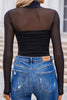 Black Sheer Mesh Patchwork High Neck Long Sleeve Top