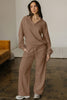 Bright Pink Polo Collar V Neck Pullover and Drawstring Sweatpants Set