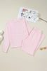 Pink Stripe Drop Shoulder Round Neck Top and Buttoned Straight Pants Two Piece Set