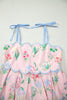 Pink Floral Print Contrast Trim Self-tie Straps High Waist Midi Dress