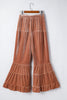Straw Yellow Mineral Wash Lace-up High Waist Tiered Bell Bottom Pants