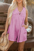 Bonbon Mineral Wash Pleated Bust V Neck Sleeveless Denim Romper