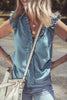 Beau Blue Frilly Ruffle Trim V Neck Chambray Tank Top