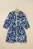 Blue Abstract Geometric Print Zip Front Tie Waist Shift Dress