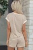 Brown Stripe Half Buttons Top and Shorts Set