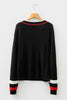 Black Contrast Striped Trim V Neck Drop Shoulder Sweater