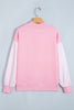 Pink Plaid Sleeve Colorblock Loose Tunic Sweatshirt