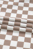 Khaki Double Checkered Patchwork Tie Neck Oversize Hoodie