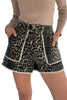 Khaki Contrast Scalloped Lace Trim Leopard Denim Shorts