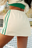 Beige Ribbed Colorblock Trim V Neck Sporty Pullover Mini Skort 2pcs Athleisure Set