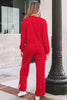 Fiery Red Varsity Striped Detail Crewneck Pullover Elastic Sweatpants 2pcs Outfit
