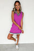 Purple Orchid Color Contrast Trim V Neck Shift Sleeveless Mini Dress