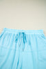 Aruba Blue Plus Size Solid Color Splicing Raw Hem Pullover Top Shorts Set