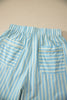 Rose Stripe Elastic Waist Ruffle Trim Casual Shorts