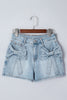 Beau Blue Bow Detail Denim Shorts with Pockets