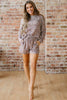 Khaki Leopard Ribbed Long Sleeve Top Drawstring Shorts 2pcs Outfit