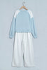 Light Blue Polka Dot Patchwork Colorblock Long Sleeve Casual Two Piece Pants Set