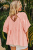 Apricot Pink Plus Size Textured Wide Short Sleeve Babydoll Blouse