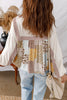 White Floral Printed Contrast Patchwork Long Sleeve Top