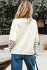 Beige Striped Patchwork Long Sleeve Round Neck Two-in-one Top