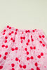 Rose Cherry Bow Mixed Print Scalloped Edge Short Pajama Set