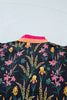 Black Floral Print Contrast Trim Tiered Ruffled Short Sleeve Blouse
