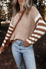 Brown Stripe Geometric Textured Drop Shoulder Sweater