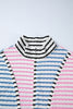 Multicolour Striped Color Block Patchwork Half Zip Drop Shoulder Long Sleeve Top