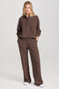 Dark Brown Solid Collared Sweatshirt and High Waist Pants Active Set