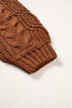 Coffee Solid Color Cable Knit High Neck Loose Pullover Sweater