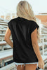 Black Solid Color High Neck Cap Sleeve Loose Top