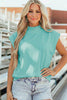 Black Solid Color High Neck Cap Sleeve Loose Top