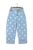 Sky Blue Polka Dot Ankle-Length Metal Button Casual Jeans