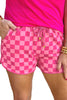Multicolour Checkered Drawstring Elastic Waist Casual Shorts