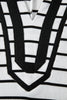White Stripe Stand Collar V Neck Elastic Cuffs Half Sleeve Dolman Top