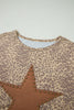 Khaki Leopard Retro Studded Star Patch Loose Tee