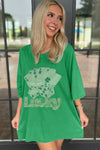 Bright Green Rhinestone Lucky Poker Cards Oversized T Shirt Mini Dress