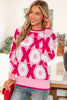 Pink XOXO Pattern Drop Shoulder Crewneck Valentines Sweater