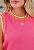 Bright Pink Contrast Trim Pearl Detail Sweater Tank Top