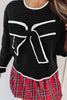 Black Contrast Trim Big Bow Accent Holiday Cropped Sweater